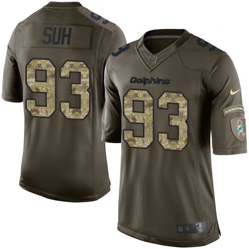 Men's Limited Ndamukong Suh Nike Jersey Green - #93 Salute to Service NFL Miami Dolphins